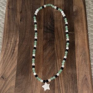 White Quartz Star Necklace(Black Obsidian, Quartz and Green Aventurine)